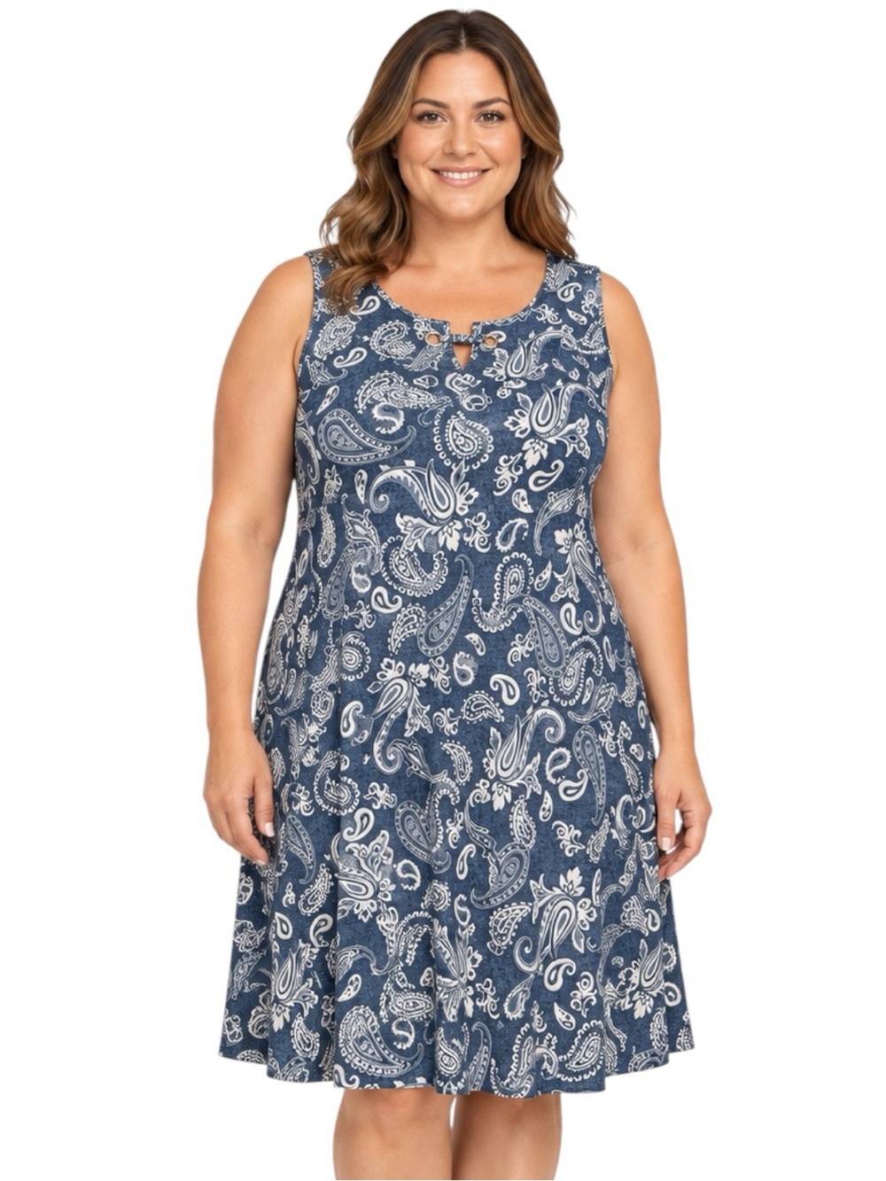 Espresso Blue and White Paisley Sleeveless Dress Size XL